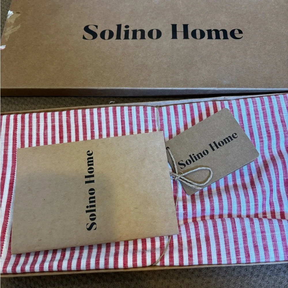 Solino Home Linen Table Runner 100% Pure Linen Red & White Farmhouse  14 x 48